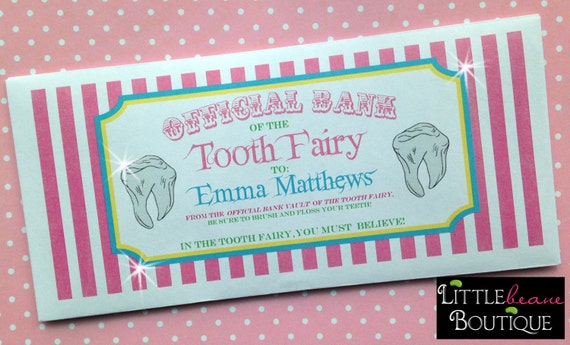Personalized Tooth Fairy Money Envelopes, Girls, Money Gift, Children, Kids, sold per envelope Il_570xn