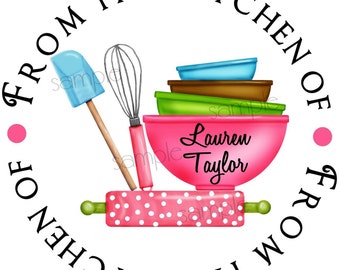 Kitchen stickers, baking labels, Kitchen Supplies, Rolling Pin, Mixing Bowls, Whisk, Baking, Cooking,  Gift Stickers, Baked Goods, Set of 12