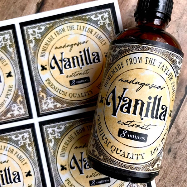 Vanilla Extract Labels, Homemade Vanilla Extract labels, Vintage Vanilla Extract bottle labels, Madagascar Vanilla, Tahitian Vanilla