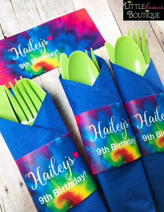 tie dye birthday party silverware wrappers tie dye party silverware wraps party decorations party supplies tie dye napkin wraps tie dye birthday