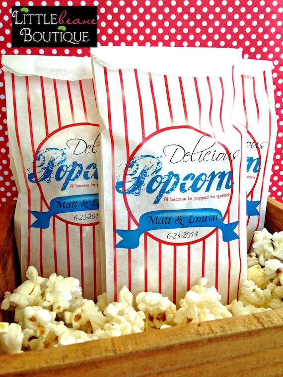 Personalized Popcorn Bags, custom Popcorn bags, Wedding Popcorn, Popcorn Bar Supplies,Tall Favor bags, Birthday party, movie night Il_570xn