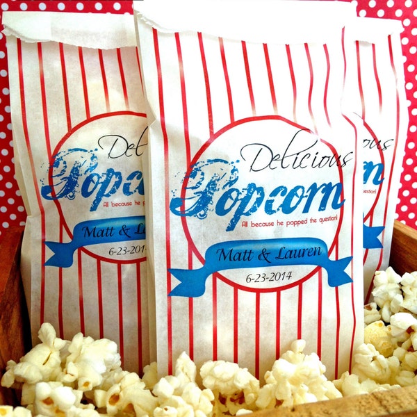 Personalized Popcorn Bags, custom Popcorn bags, Wedding Popcorn bags, Popcorn Bar Supplies, Tall Favor bags, movie night popcorn bags