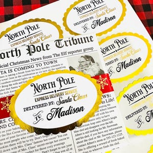 GOLD Santa Gift Labels, Christmas Delivery, Santa Special Delivery sticker, North Pole Delivery, Christmas Gift Stickers, from santa labels