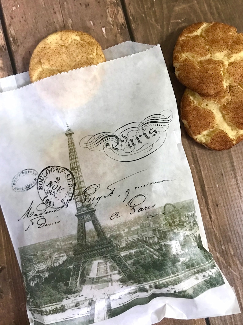 French Favor bags, Large French patisserie bags, boulangerie bags, Paris Party treat bags, glassine bags, Vintage Eiffel Tower bags image 2