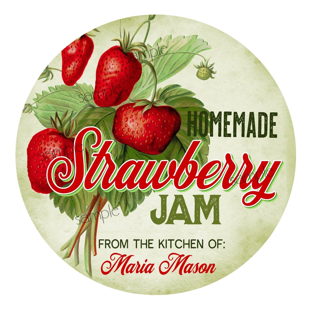 Strawberry Jam Labels, Strawberry Jelly Labels, Jam Jar Labels