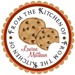 Personalized stickers, Chocolate Chip Cookies, Baking, cooking, hostess, housewwarming, kitchen,  favor, Labels, Seals, set of 12