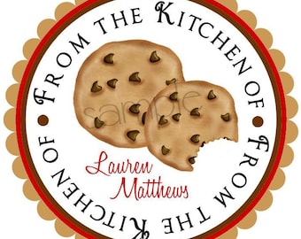 Personalized stickers, Chocolate Chip Cookies, Baking, cooking, hostess, housewwarming, kitchen,  favor, Labels, Seals, set of 12