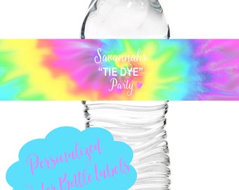 Tie Dye birthday party, Pastel Tie Dye water bottle labels, Pastel Tie Dye party, Tie Dye decorations, Pastel Tie Dye party supplies