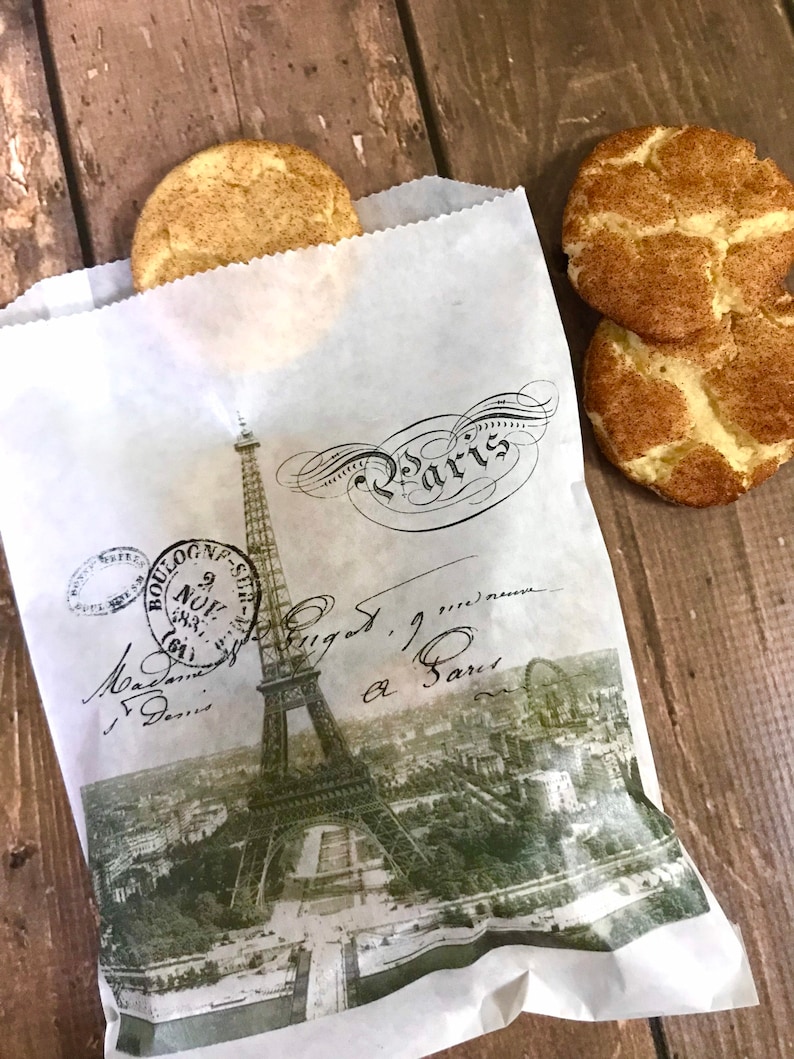 French Favor bags, Large French patisserie bags, boulangerie bags, Paris Party treat bags, glassine bags, Vintage Eiffel Tower bags image 5