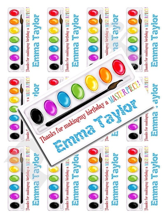 Art Party Stickers, Art party favor lables, Paint Box labels ...