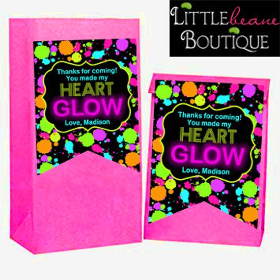 8 sizes Round Personalized Birthday Party Sticker Labels Neon Pink Glow Dark 