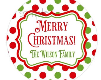 Personalized Polka Dot Christmas Gift Labels, Happy Holiday Stickers, Christmas Gift Labels, Christmas Gift Tags, Polka dot Gift Stickers