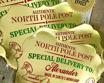 Santa Claus GOLD Nice list Stickers - Santas Nice List - GOLD Christmas Gift Labels - North Pole Christmas stickers - Santas Workshop Labels