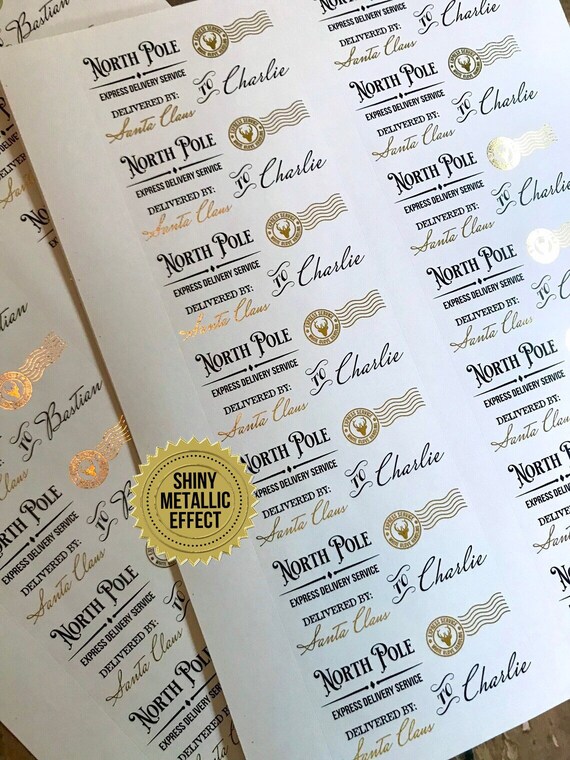 Christmas Express Delivery Stickers, GOLD Christmas Special Delivery Mail Stickers, Air Mail stickers, Santa Delivery, north pole Postmark Il_570xn