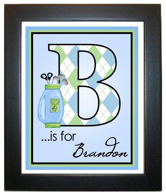 Golf Wall Prints,, Golf Clubs, Golfing, Sports, 8 x 10, Wall Art, Illustration, Monogram, Children, Bedroom, Playroom, Artwork Il_570xn