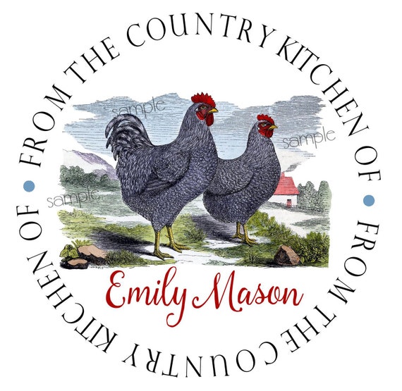 Personalized Country Kitchen Stickers, Rooster Kitchen labels, Canning labels, Cooking stickers, Baking Labels, Set of 12 Il_570xn