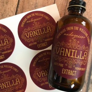 Vanilla Extract Labels, Homemade Madagascar Vanilla Extract labels, Old World Vanilla Extract bottle labels, Vintage Style