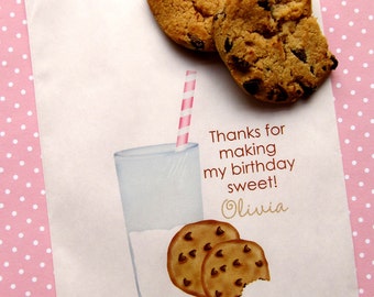 Cookies and Milk Birthday Party, Milk and cookies Favor bags,  Cookie treat bags, Cookie favors, Chocolate Chip Cookies, printed paper bags