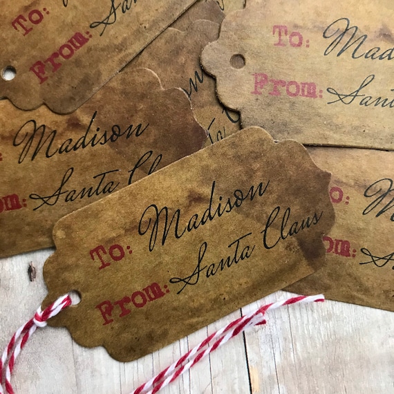 Christmas Santa Tags, Personalized From Santa Gift Tags, Rustic Christmas Tags, Vintage Santa Gift Tags, Old World Christmas Tags Il_570xn