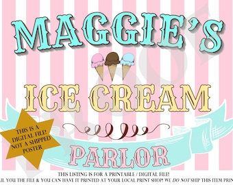 Printable Ice Cream Shoppe Poster, DIY, 24 x 36 size backdrop sign, Ice Cream Birthday party, Ice Cream Parlor, banner, party Decorations