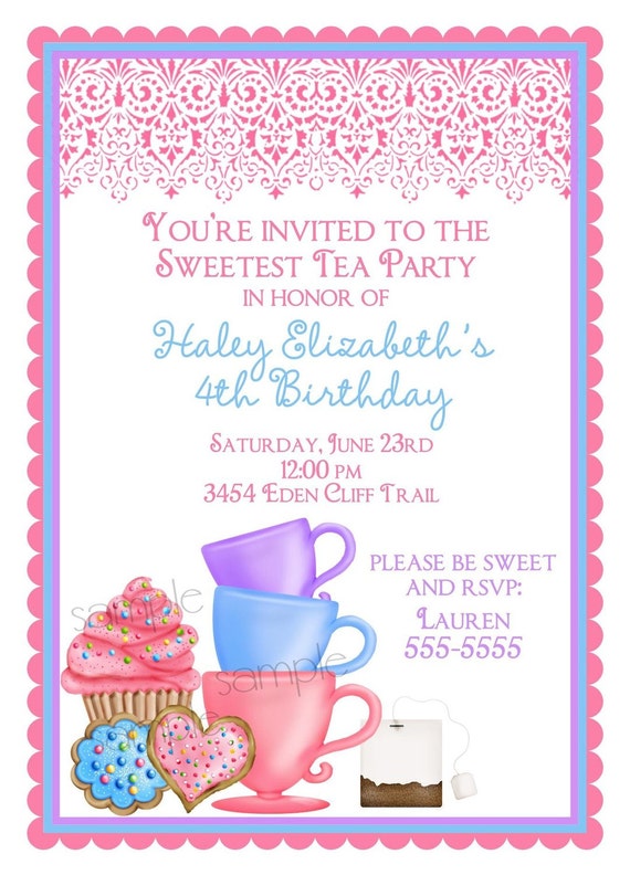 Tea Party Invitations, Wonderland Tea Party, Tea Party, Cupcakes, Cookies, Favor , children, girls Il_570xn