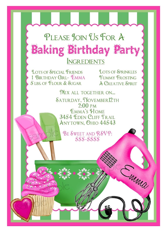 baking birthday party invitations preppy baking kitchen little girl party invitations
