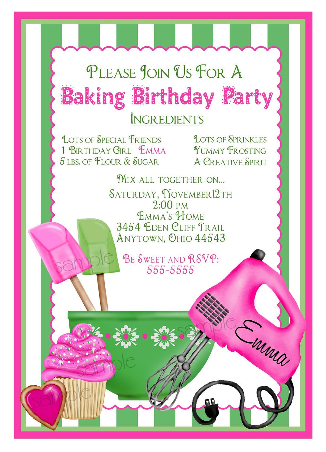 Baking Birthday Party Invitations Preppy Baking Kitchen Etsy