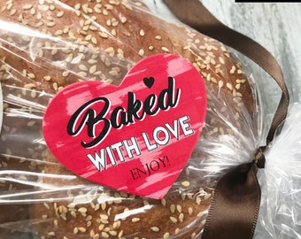 Bread Labels, baking labels, Baked with love stickers, Heart baking Stickers, Bread labels, Personalized stickers, from the kitchen of