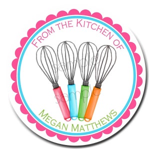 Personalized Kitchen Stickers, Kitchen Whisks, kitchen labels, baking labels, cooking, hostess, housewarming, gift, labels, seals