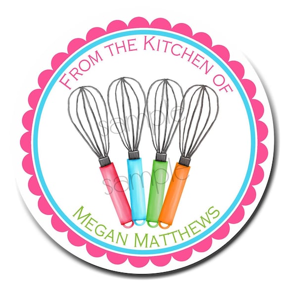 Personalized Kitchen Stickers, Kitchen Whisks, kitchen labels, baking