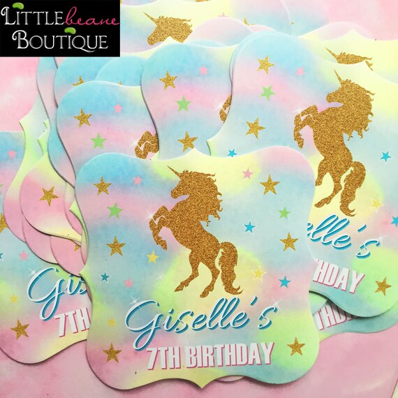 Unicorn Birthday party, LARGE Unicorn Stickers, Unicorn labels,Gold Glitter Unicorn,Rainbow Unicorn,Favors, Gift stickers,Magical unicorn Il_570xn
