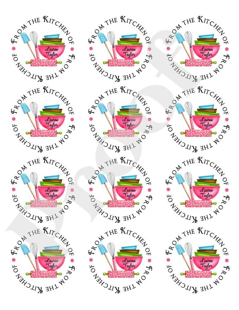 Kitchen stickers, baking labels, Kitchen Supplies, Rolling Pin, Mixing Bowls, Whisk, Baking, Cooking, Gift Stickers, Baked Goods, Set of 12 image 2