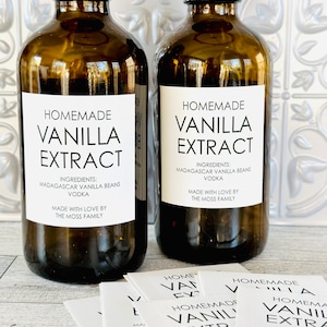Waterproof Homemade Vanilla Extract Labels - Personalized Vanilla Extract Stickers - Square Clean Modern Vanilla Extract bottle labels