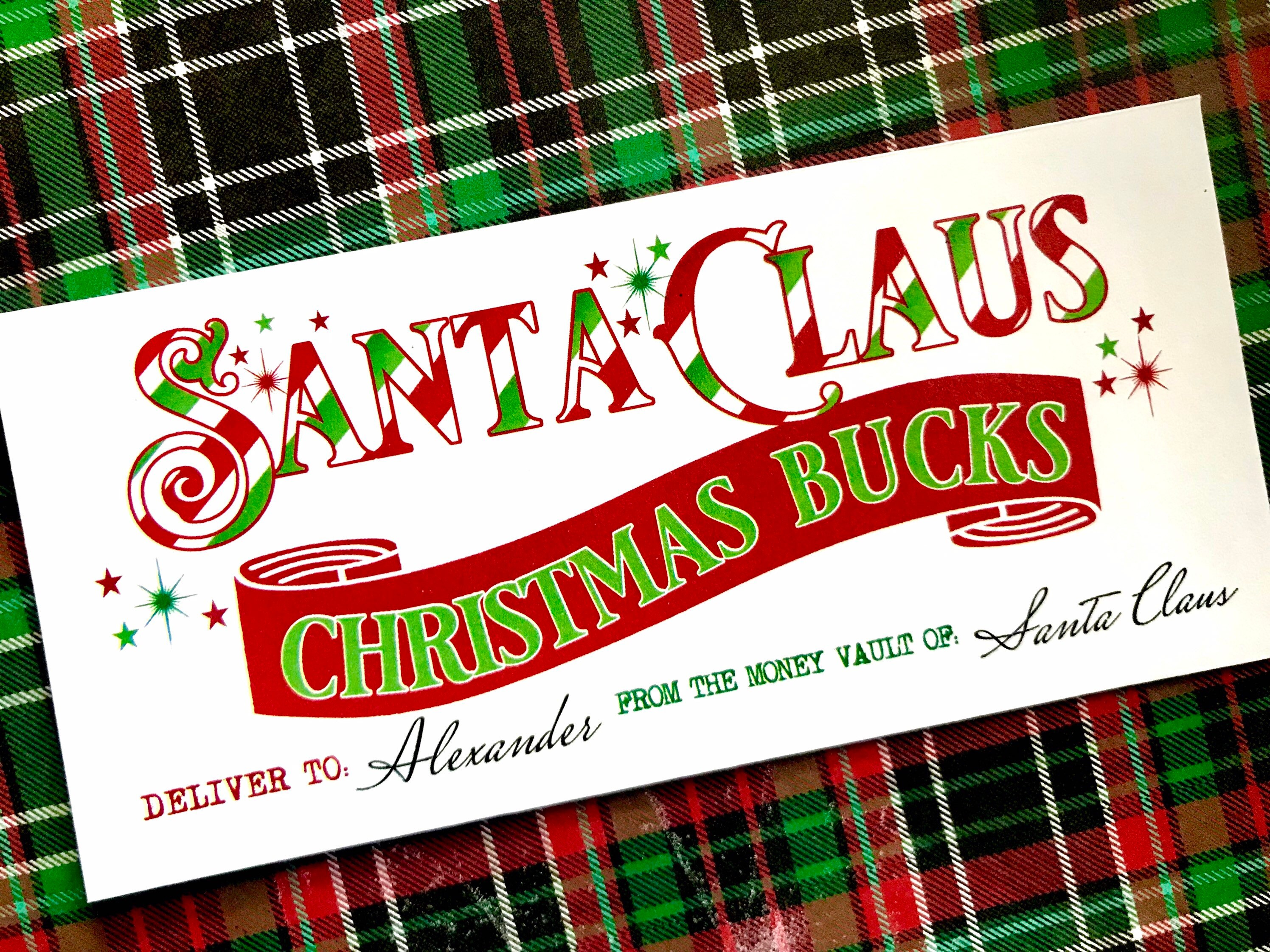 Personalized Christmas Money Envelopes, Santa cash gift, Money Gift ideas, money gift, Teenagers, Kids, Stocking Stuffer, cash envelope
