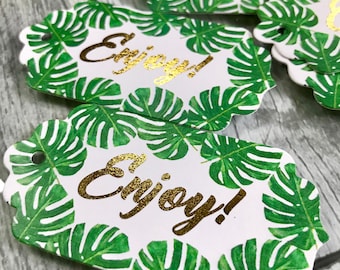 Tropical Leaf Tags, Palm Leaf Gift Tags,Metallic Gold,Personalized Wedding Tags,Wedding favor Tags,Botanical Wedding,Tropical Wedding favors