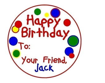 Personalized birthday stickers, Gift, Stickers, Birthday, Present, Polka Dots, Labels, Tags, Seals, Kids, Children