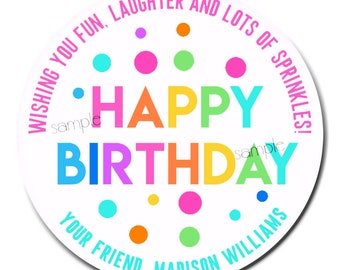 Rainbow Birthday Gift Stickers, Birthday Gifts, NEW HOT COLORS, Children, Kids birthday gift stickers , Birthday Favor stickers, Polka Dots