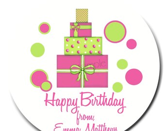 Birthday Gift Stickers, birthday present, labels, 3 COLOR CHOICES,Girls, Boys, Children, Kids, Favor, Polka Dots, Set of 12