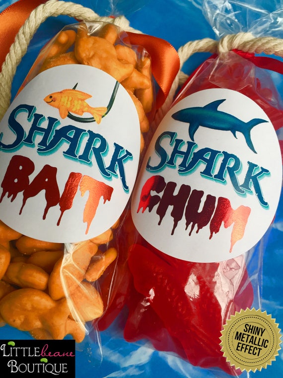 Shark Bait Stickers, Shark Chum Stickers, Shark Party, Shark