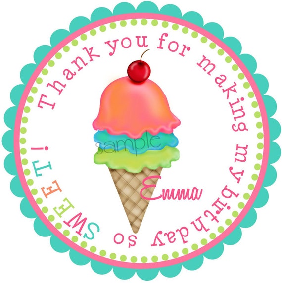 Ice cream Stickers, Ice Cream Birthday Party, Labels, GIRL, Tags, Seals, Birthday, favor, Children, etsykids, set of 12 Il_570xn