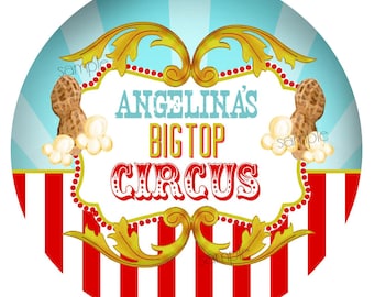 Circus Stickers, Big Top Circus Birthday Party, Carnival Stickers, Carnival Party,  Popcorn, Circus Peanuts, Circus Favors, favor labels