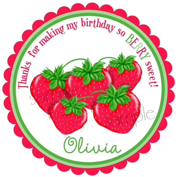 Strawberry Birthday Party, Strawberry Stickers, stickers, favor labels, gift stickers, seals, Favor, Custom, Set of 12 Il_570xn