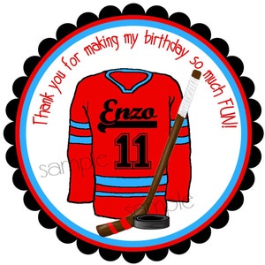 Hockey Stickers, Ice Hockey Favor labels, Hockey party, Hockey stick and puck, Hockey Jersey, set of 12