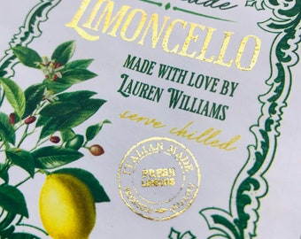 Homemade Limecello Stickers - GOLD Homemade Limoncello labels- Limecello - orangecello labels- Arancello labels - Vintage Bottle labels