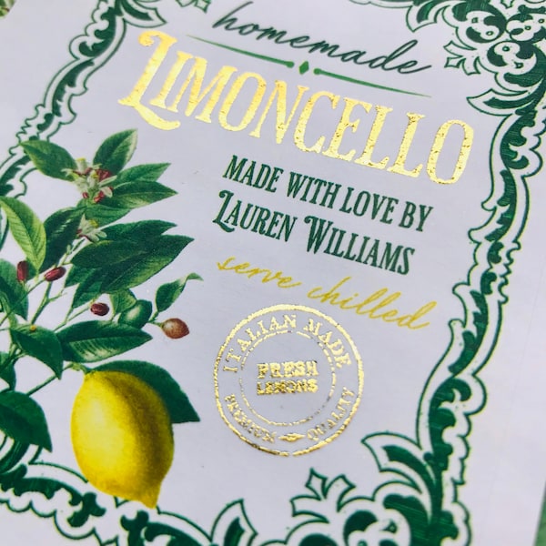 Homemade Limecello Stickers - GOLD Homemade Limoncello labels- Limecello - orangecello labels- Arancello labels - Vintage Bottle labels