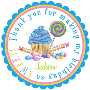 Boys Cupcake Stickers, Blue Wonderland Sweet Shoppe, boys Cupcake, boys Candy, Lollipop, Sweet Tarts, Gumballs, Birthday, Children, favor