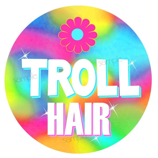 Troll Stickers, Troll Hair, Troll labels, Rainbow Troll, woodland troll, Gnome, fairytale, Favor labels, Troll favors, Cotton candy