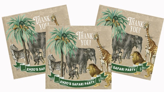 Safari Birthday Party favor Stickers - Jungle party labels - Jungle Safari Stickers - Favor bag Stickers - Gift stickers - Thank You labels Il_570xn