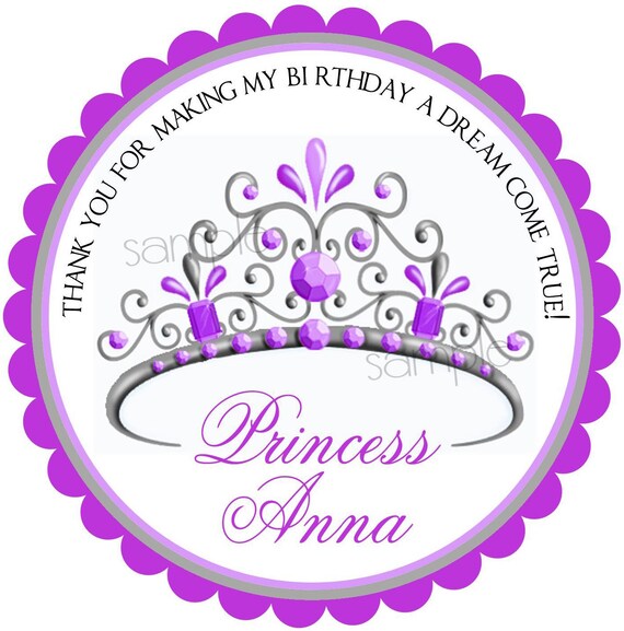 PINK PRINCESS CROWN TIARA BIRTHDAY ROUND PARTY STICKERS FAVORS ~ VARIOUS SIZES