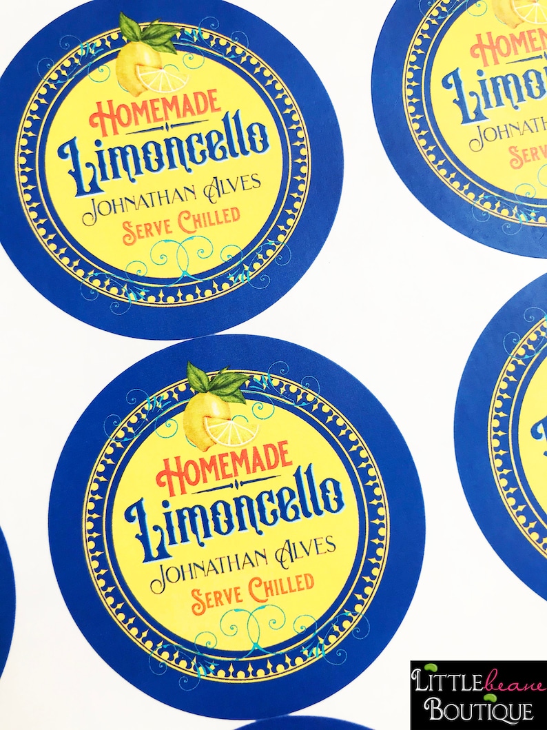 Custom Limoncello Labels, Mediterranean Stye Labels, Italian Stickers, Homemade Limoncello Bottle labels image 2